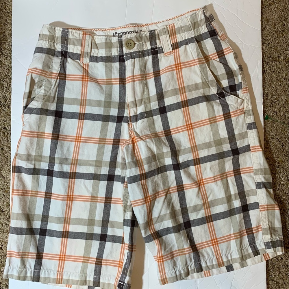 Men’s Aeropostale size 29 100% cotton shorts in brown, orange, & cream stripes - Picture 3 of 5